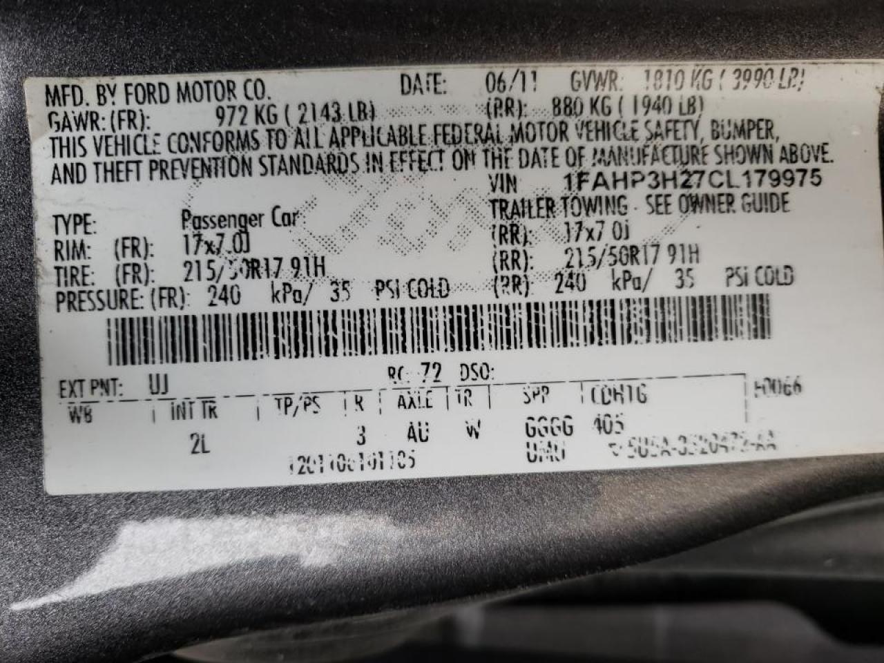Photo 10 from auction – 2012 FORD FOCUS SEL with VIN 1FAHP3H27CL179975