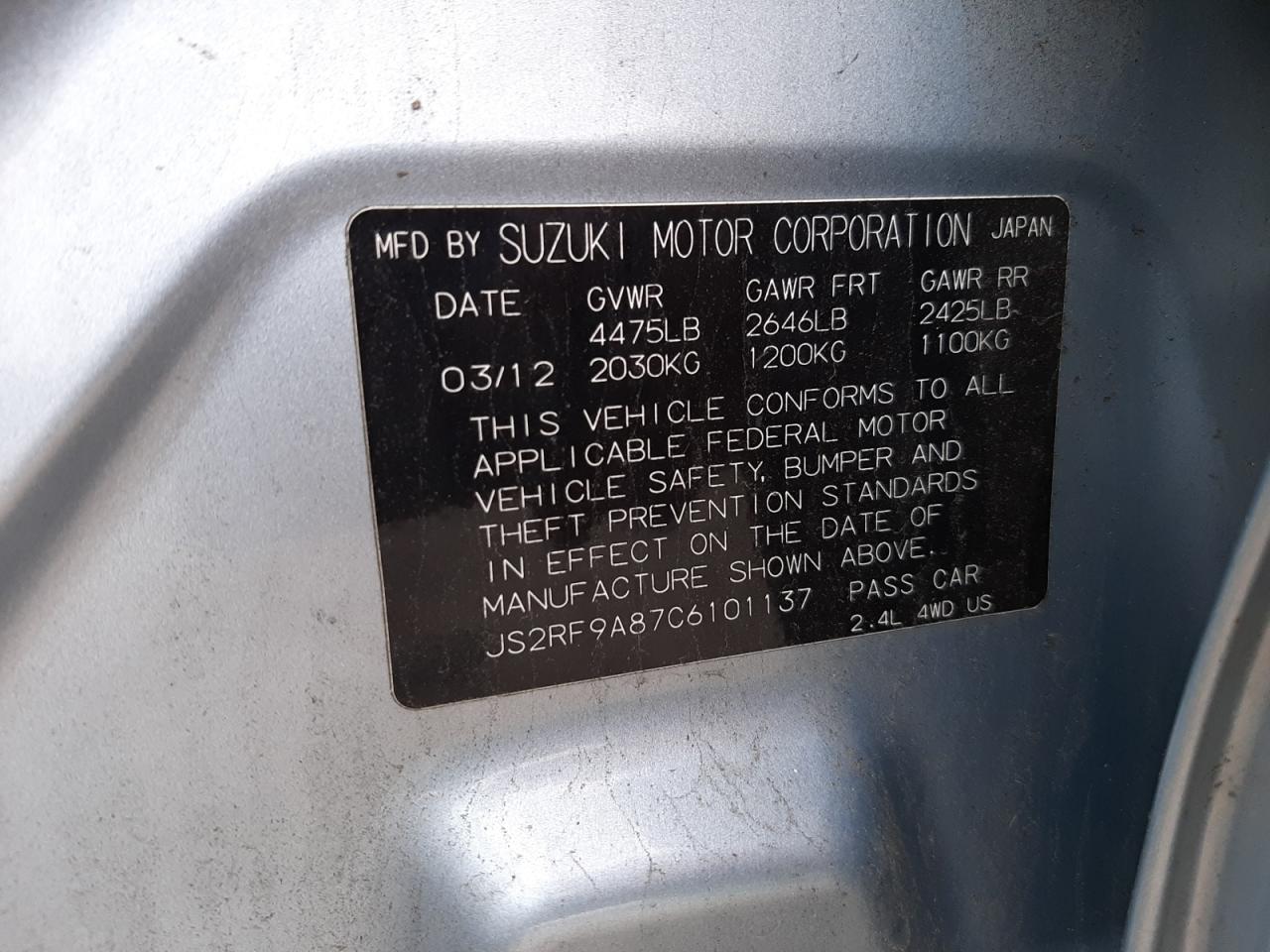 Photo 10 from auction – 2012 SUZUKI KIZASHI SP with VIN JS2RF9A87C6101137