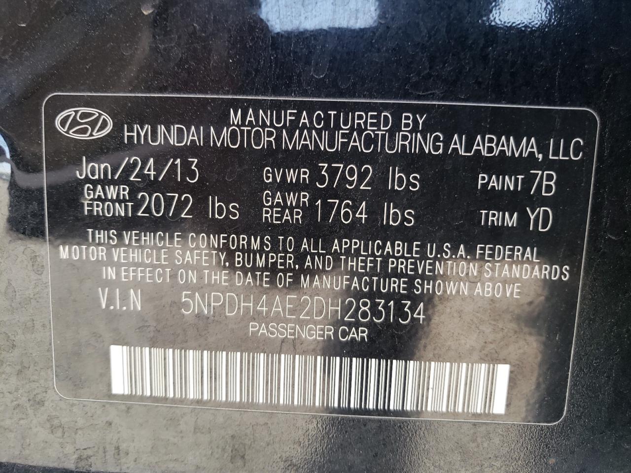 Photo 10 from auction – 2013 HYUNDAI ELANTRA GL with VIN 5NPDH4AE2DH283134