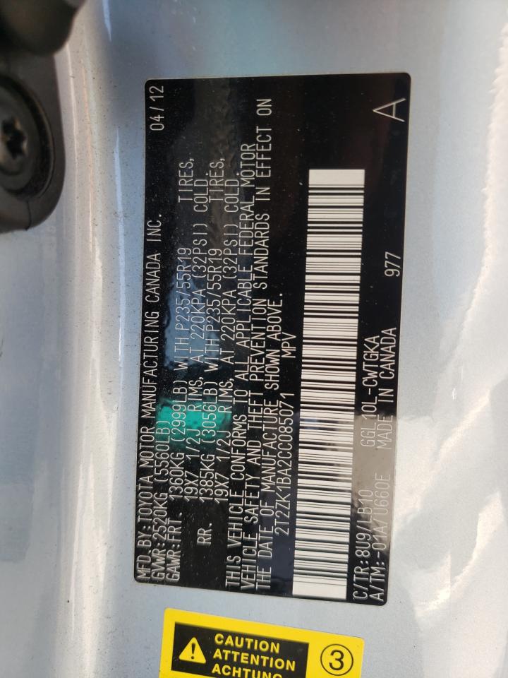 Photo 10 from auction – 2012 LEXUS RX 350 with VIN 2T2ZK1BA2CC085071