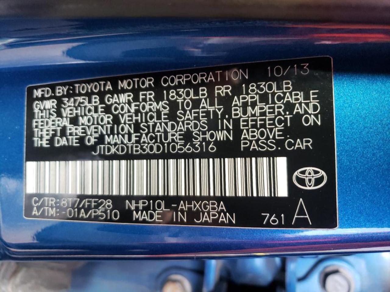 Photo 10 from auction – 2013 TOYOTA PRIUS C with VIN JTDKDTB30D1056316