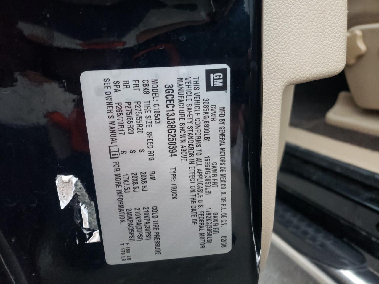 Photo 10 from auction – 2008 CHEVROLET SILVRK1500 with VIN 3GCEC13J38G250394
