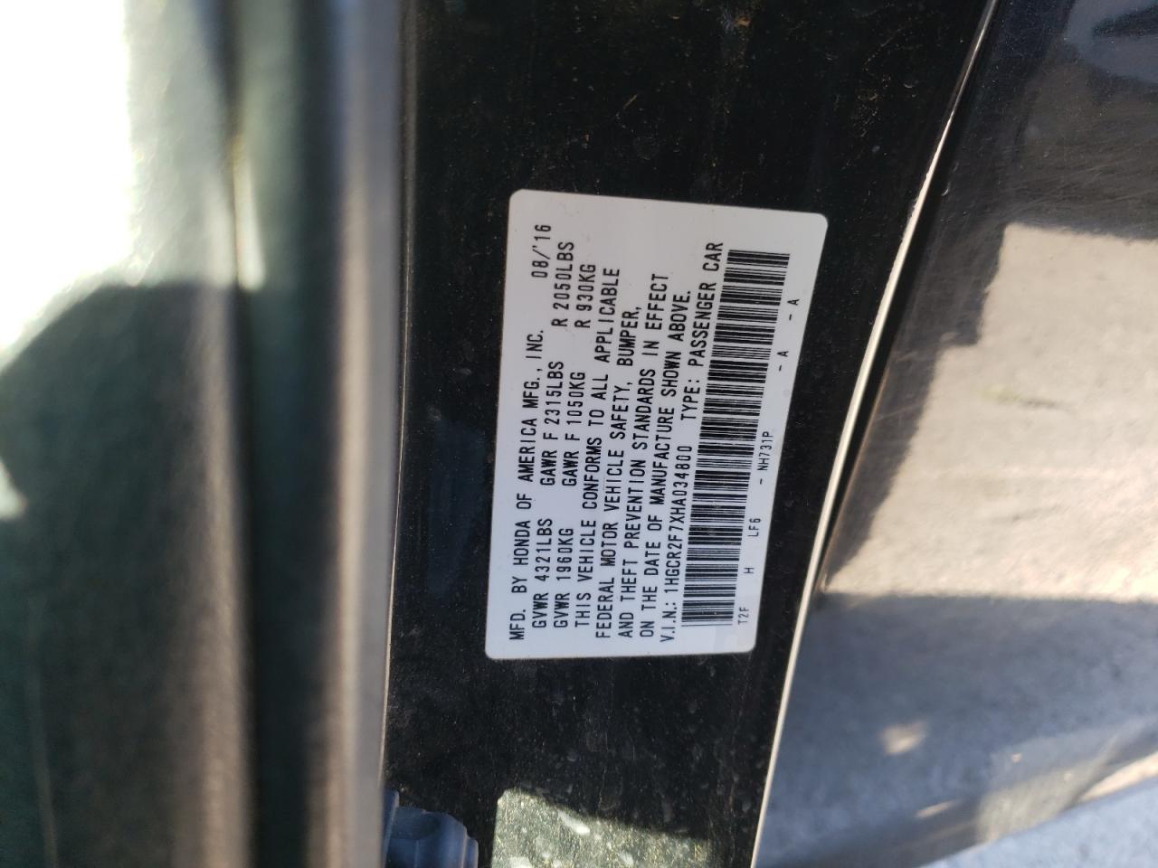 Photo 10 from auction – 2017 HONDA ACCORD EX with VIN 1HGCR2F7XHA034800