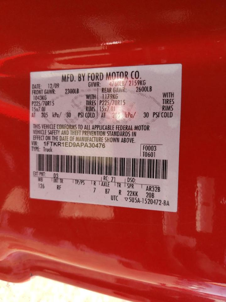 Photo 10 from auction – 2010 FORD RANGER SUP with VIN 1FTKR1ED9APA30476