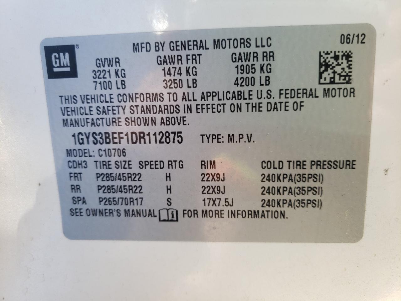 Photo 10 from auction – 2013 CADILLAC ESCALADE L with VIN 1GYS3BEF1DR112875