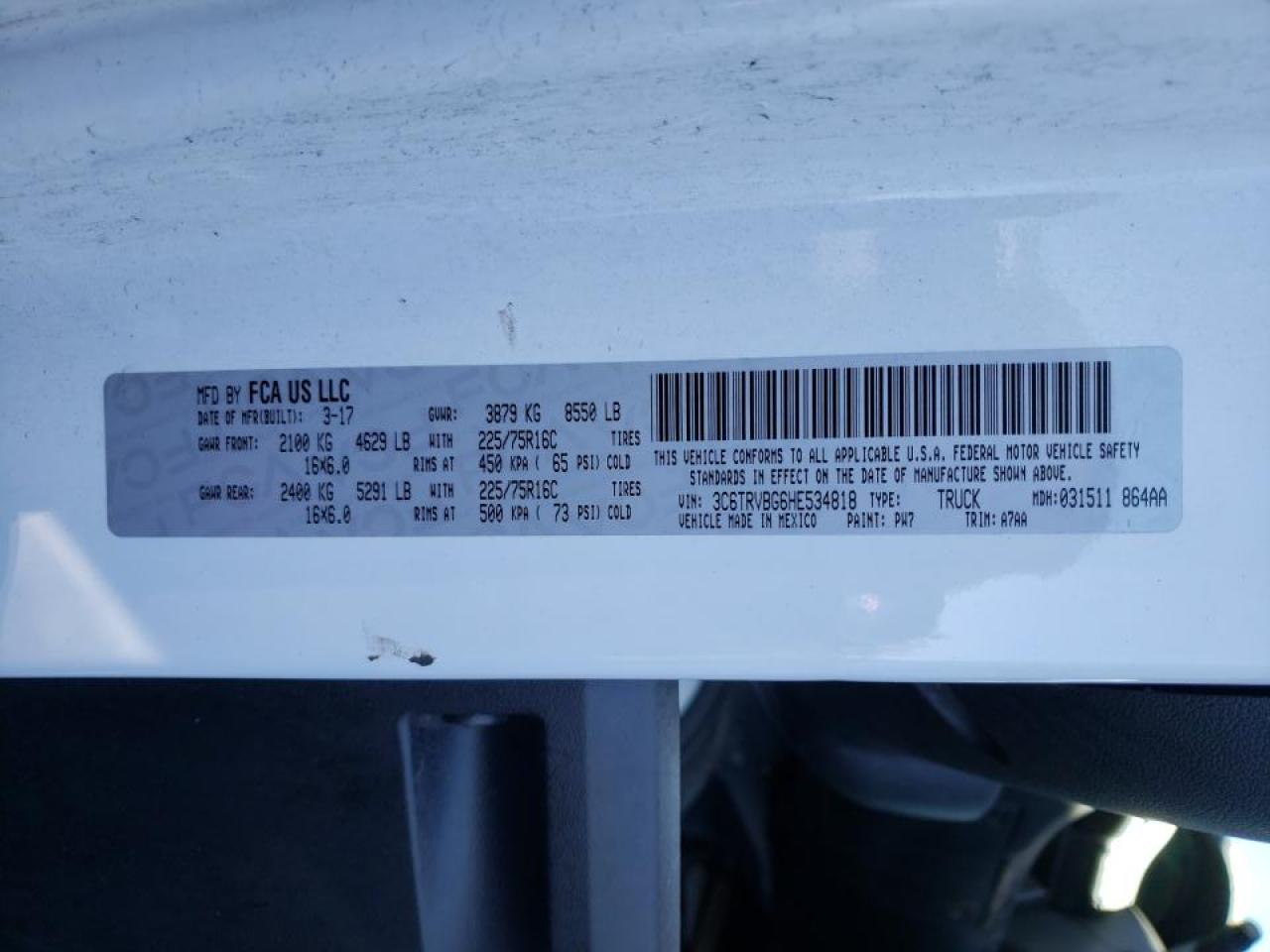 Photo 10 from auction – 2017 RAM PROMASTER with VIN 3C6TRVBG6HE534818