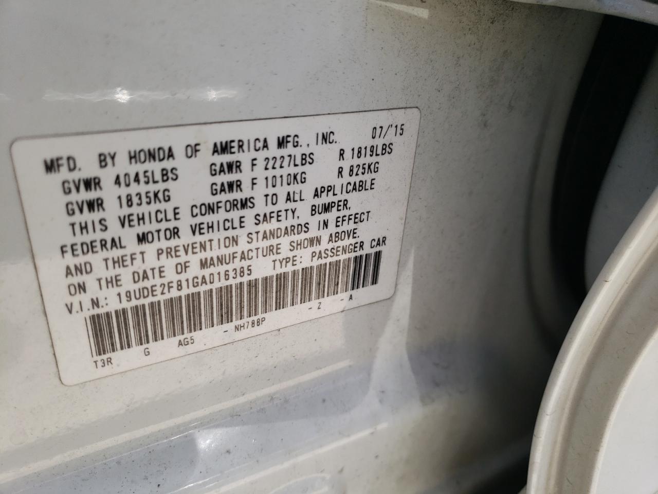 Photo 10 from auction – 2016 ACURA ILX PREMIU with VIN 19UDE2F81GA016385
