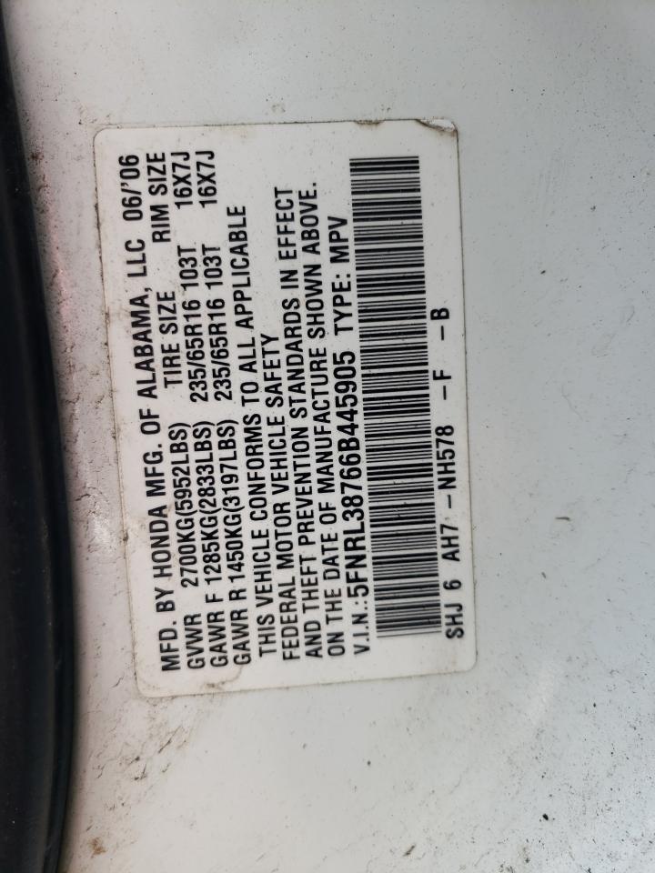 Photo 10 from auction – 2006 HONDA ODYSSEY EX with VIN 5FNRL38766B445905