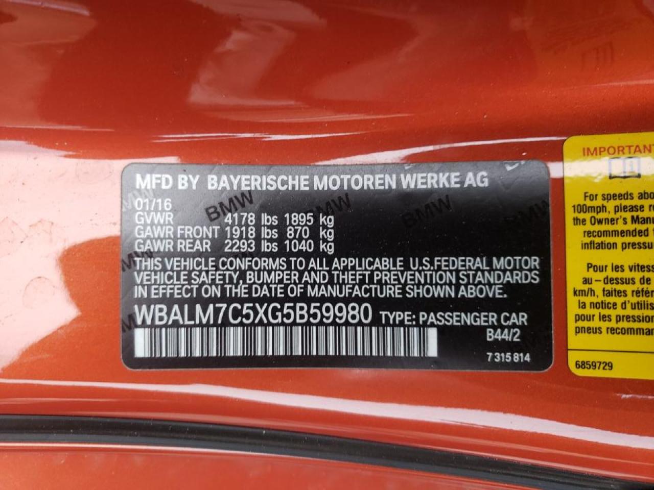 Photo 10 from auction – 2016 BMW Z4 SDRIVE3 with VIN WBALM7C5XG5B59980