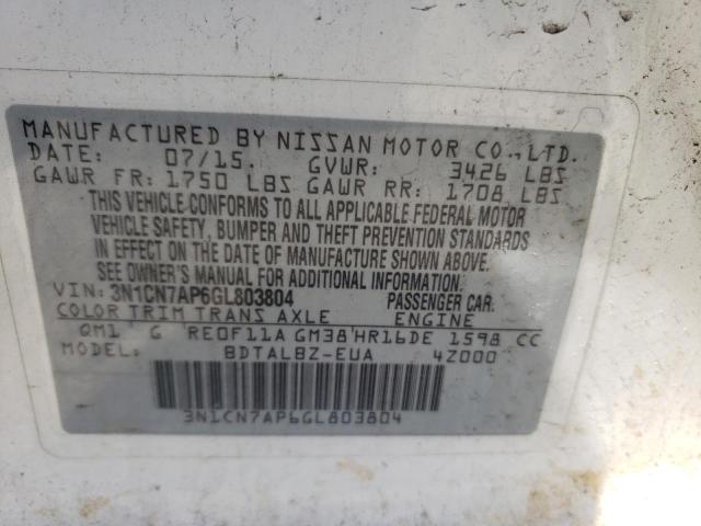Photo 10 from auction – 2016 NISSAN VERSA S with VIN 3N1CN7AP6GL803804