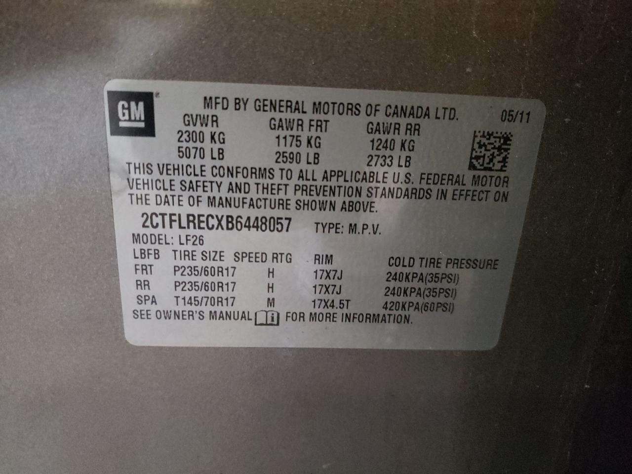 Photo 10 from auction – 2011 GMC TERRAIN SL with VIN 2CTFLRECXB6448057