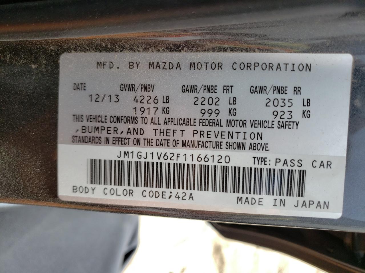 Photo 10 from auction – 2015 MAZDA 6 TOURING with VIN JM1GJ1V62F1166120