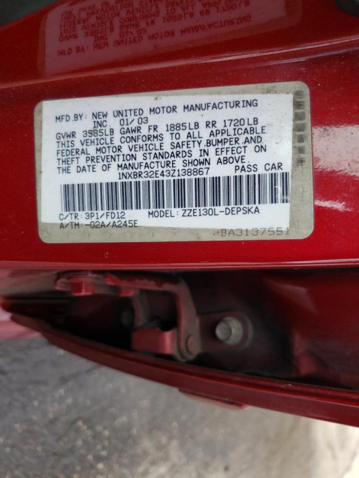 Photo 10 from auction – 2003 TOYOTA COROLLA CE with VIN 1NXBR32E43Z138867