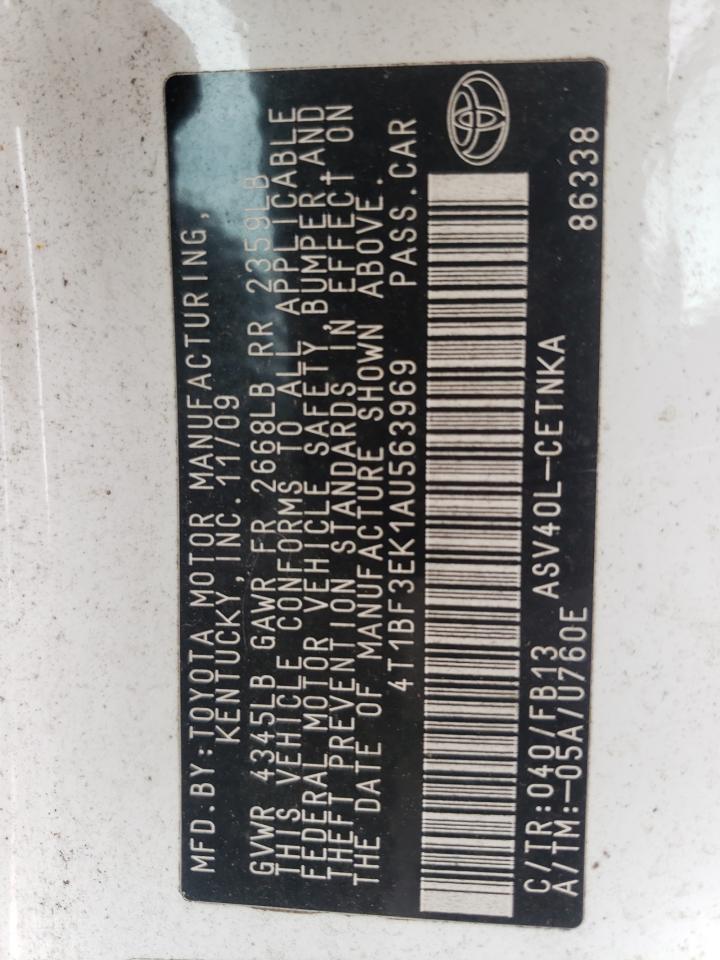 Photo 10 from auction – 2010 TOYOTA CAMRY BASE with VIN 4T1BF3EK1AU563969