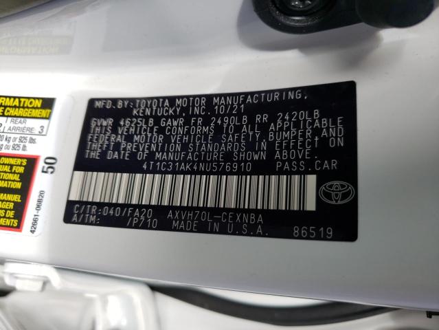 Photo 10 from auction – 2022 TOYOTA CAMRY LE with VIN 4T1C31AK4NU576910