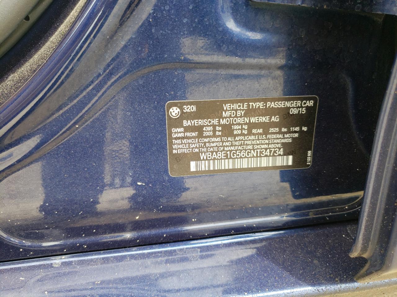 Photo 10 from auction – 2016 BMW 320 I with VIN WBA8E1G56GNT34734