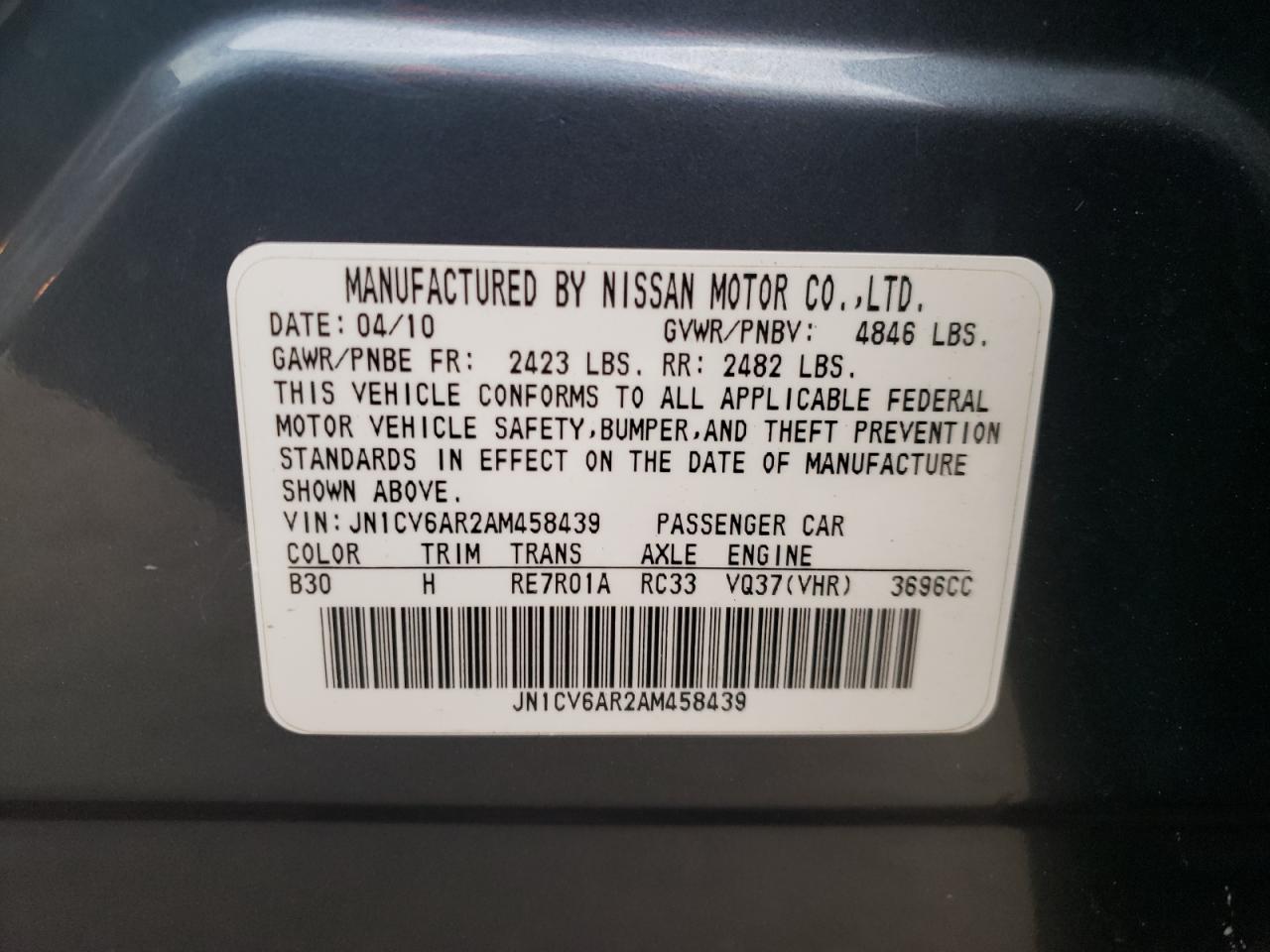 Photo 10 from auction – 2010 INFINITI G37 with VIN JN1CV6AR2AM458439