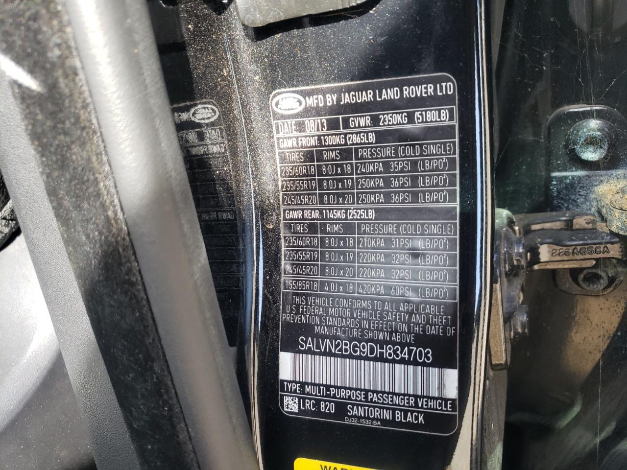 Photo 10 from auction – 2013 LAND ROVER RANGE ROVE with VIN SALVN2BG9DH834703