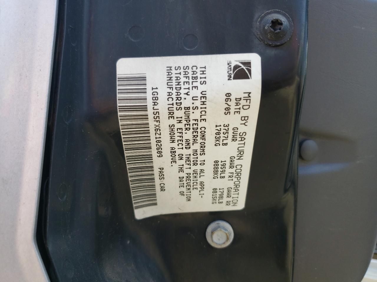 Photo 10 from auction – 2006 SATURN ION LEVEL with VIN 1G8AJ55FX6Z102609