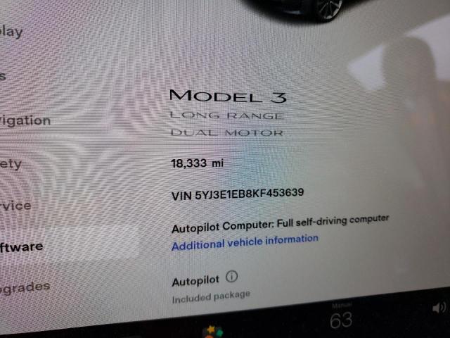 Photo 8 from auction – 2019 TESLA MODEL 3 with VIN 5YJ3E1EB8KF453639
