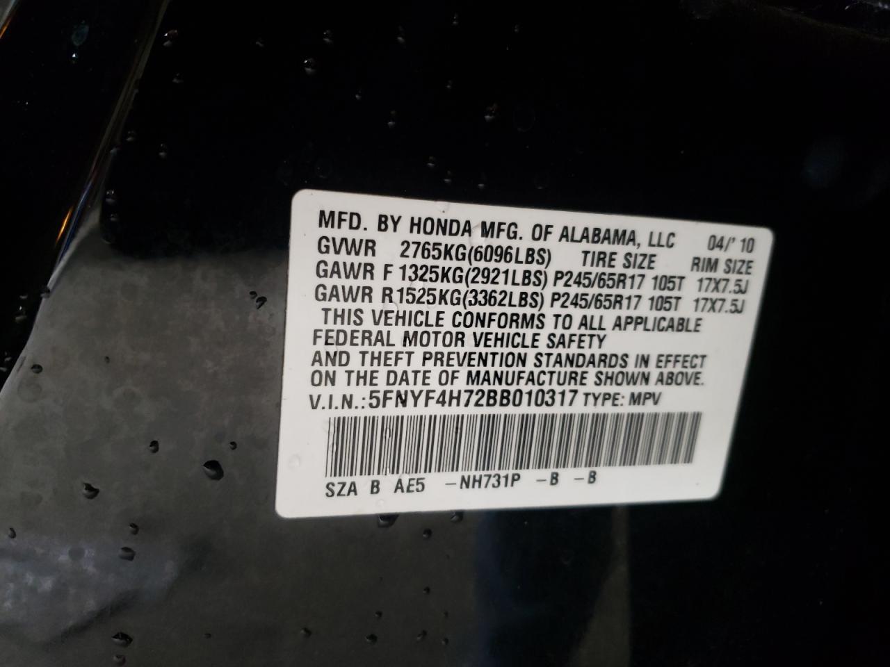 Photo 10 from auction – 2011 HONDA PILOT EXLN with VIN 5FNYF4H72BB010317