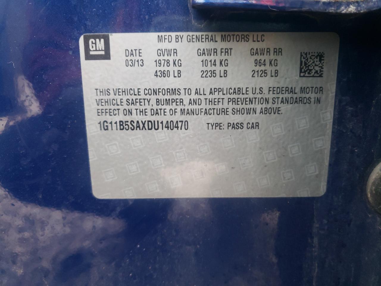Photo 10 from auction – 2013 CHEVROLET MALIBU LS with VIN 1G11B5SAXDU140470