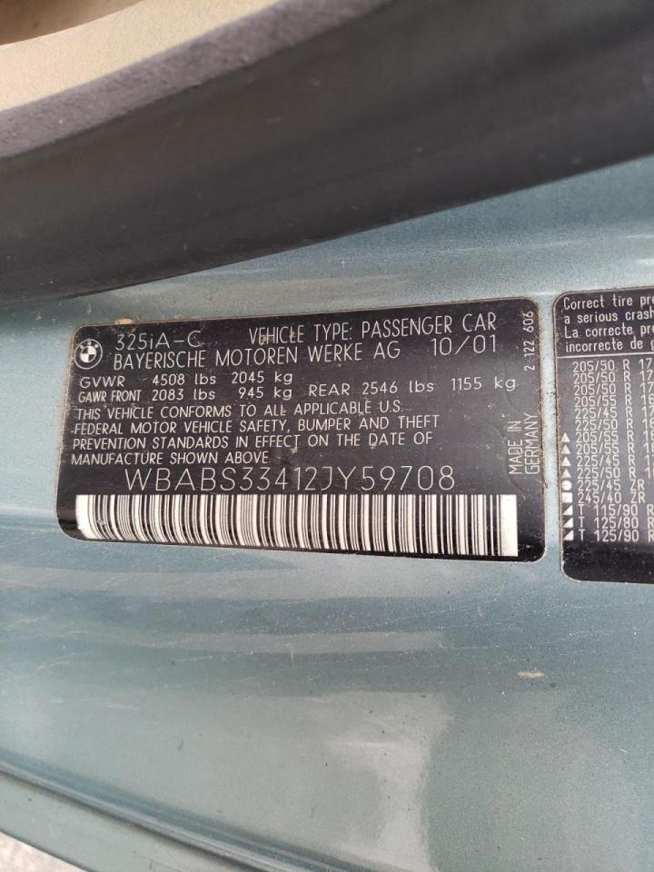 Photo 10 from auction – 2002 BMW 325 CI with VIN WBABS33412JY59708
