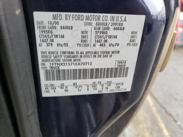 Photo 10 from auction – 2001 FORD F250 SUPER with VIN 1FTNX21S71EA70712
