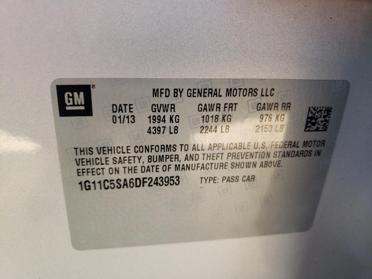 Photo 10 from auction – 2013 CHEVROLET MALIBU 1LT with VIN 1G11C5SA6DF243953