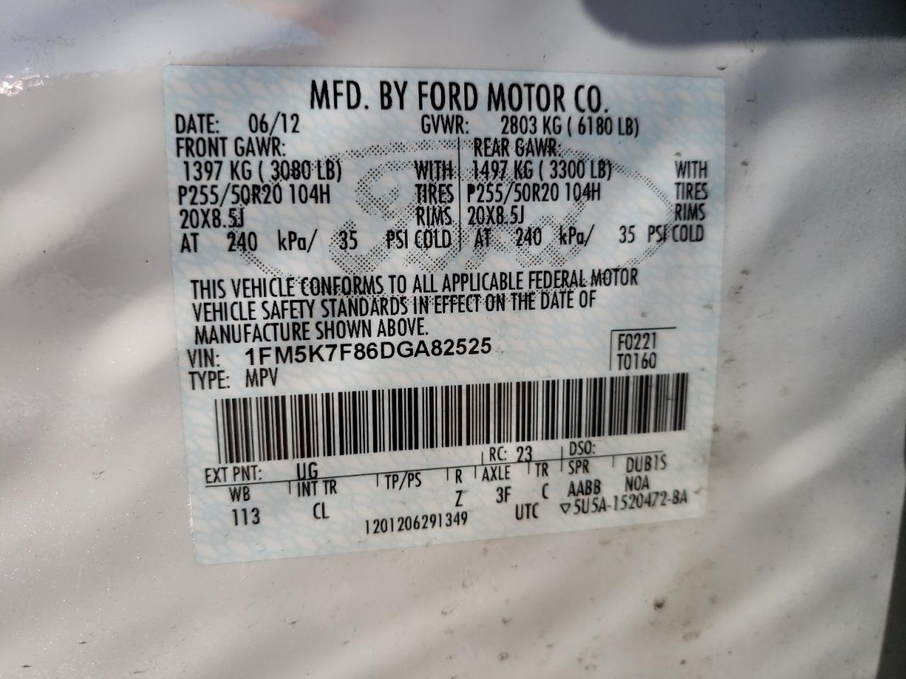 Photo 10 from auction – 2013 FORD EXPLORER L with VIN 1FM5K7F86DGA82525