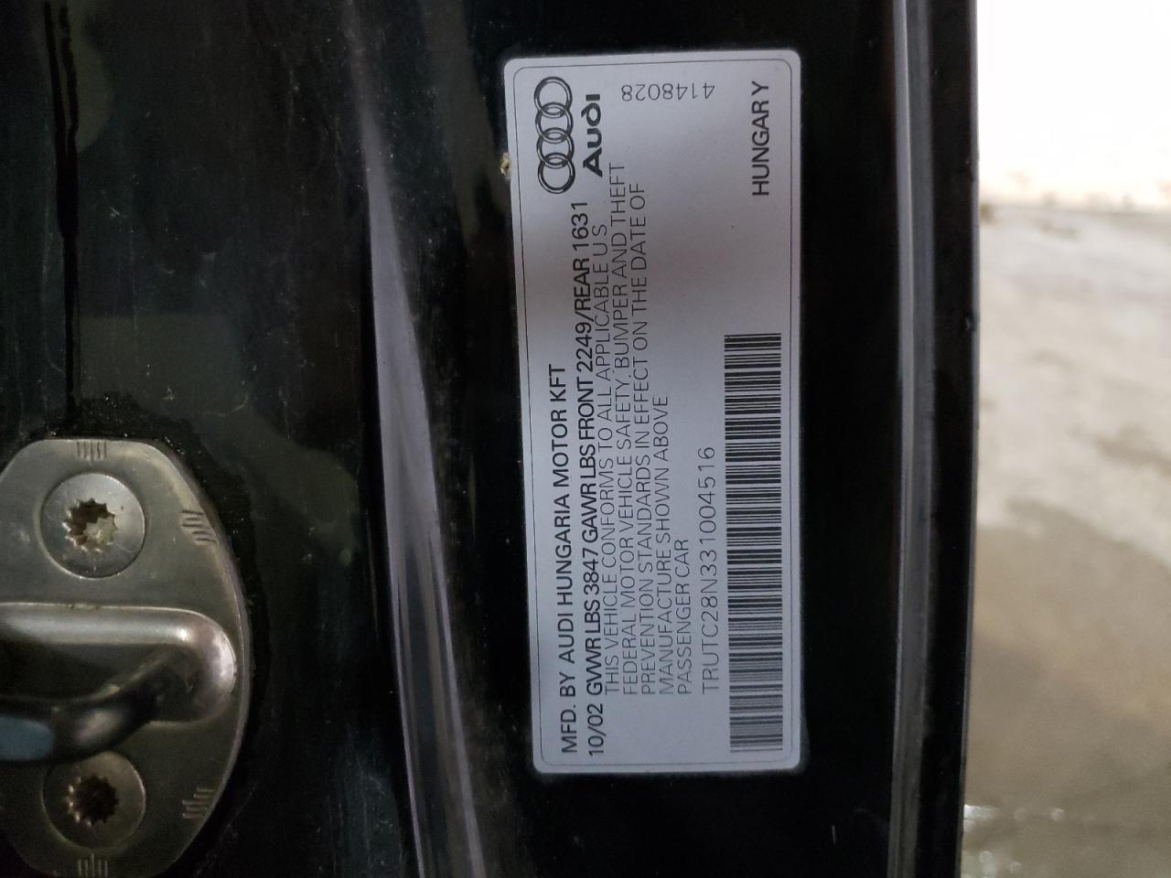 Photo 10 from auction – 2003 AUDI TT with VIN TRUTC28N331004516