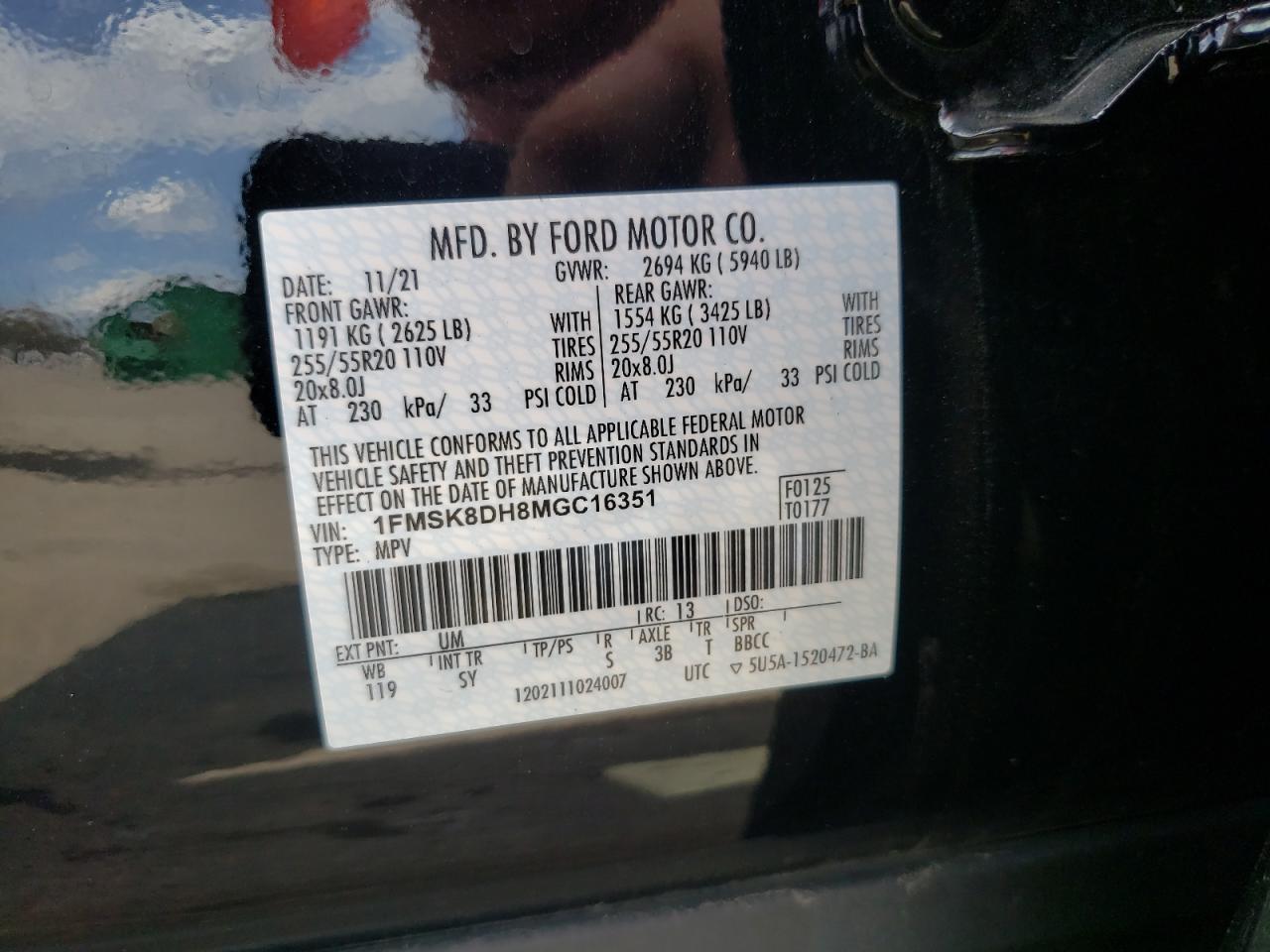 Photo 10 from auction – 2021 FORD EXPLORER X with VIN 1FMSK8DH8MGC16351