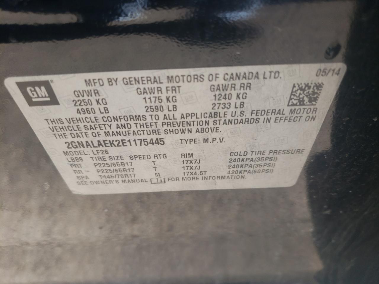 Photo 10 from auction – 2014 CHEVROLET EQUINOX LS with VIN 2GNALAEK2E1175445