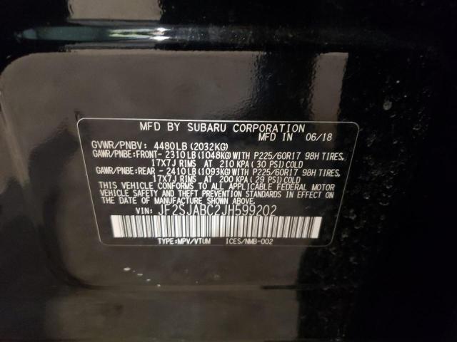 SUBARU FORESTER 2 2018 with VIN JF2SJABC2JH599202 - Photo from auction