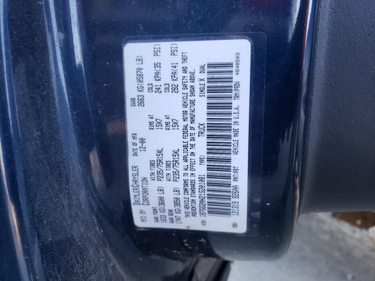 Photo 10 from auction – 2001 DODGE DAKOTA QUA with VIN 1B7GG2AN21S201081