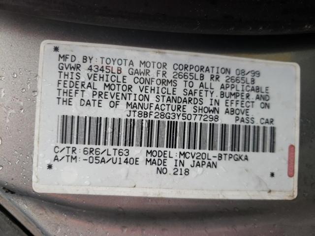 Photo 10 from auction – 2000 LEXUS ES 300 with VIN JT8BF28G3Y5077298