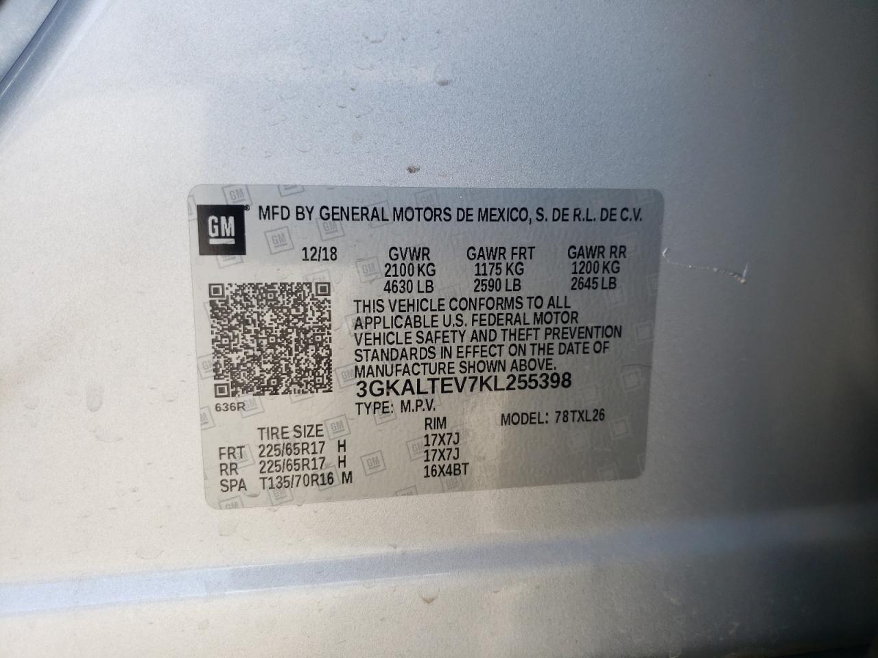 Photo 10 from auction – 2019 GMC TERRAIN SL with VIN 3GKALTEV7KL255398
