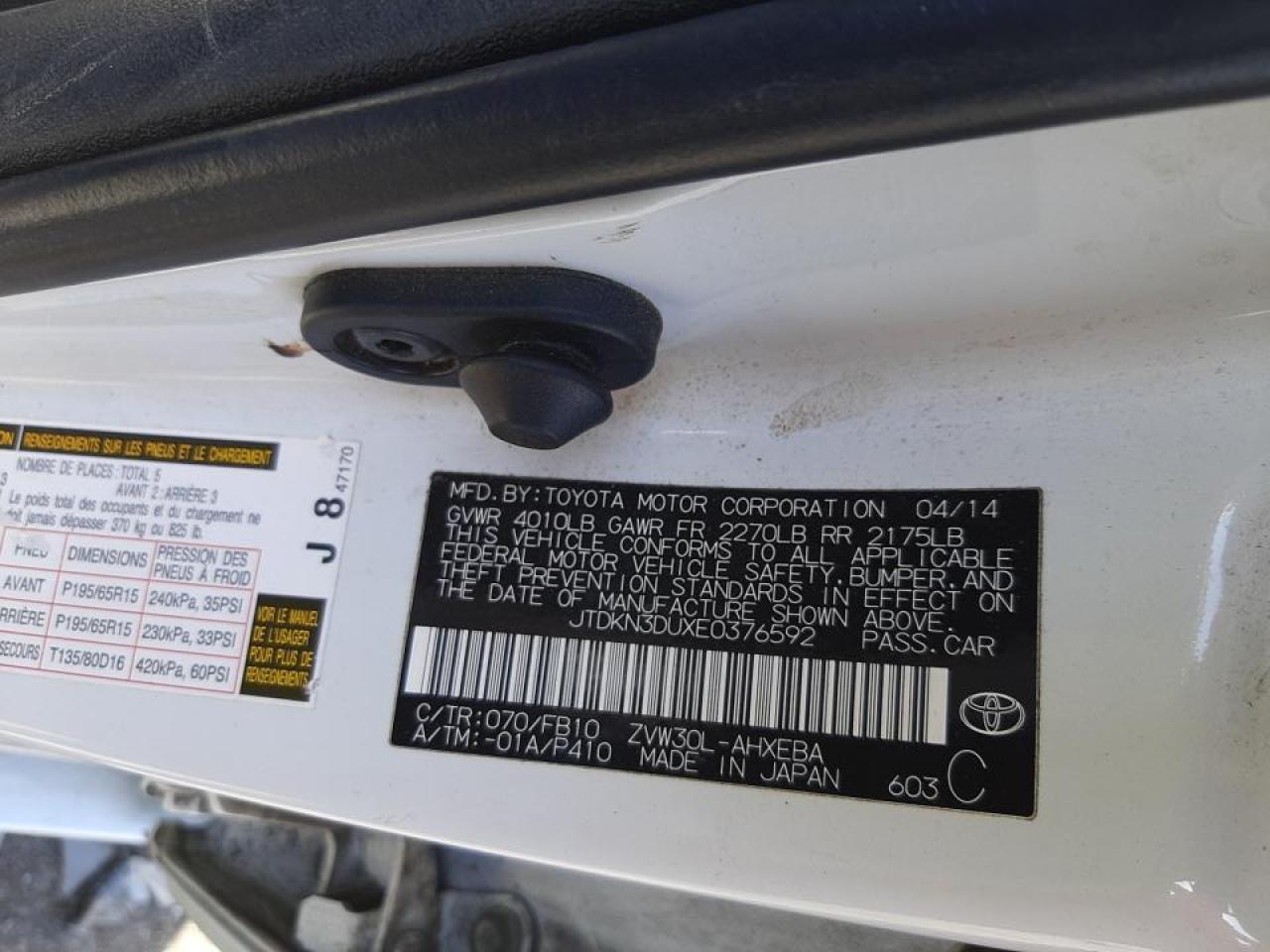 Photo 10 from auction – 2014 TOYOTA PRIUS with VIN JTDKN3DUXE0376592