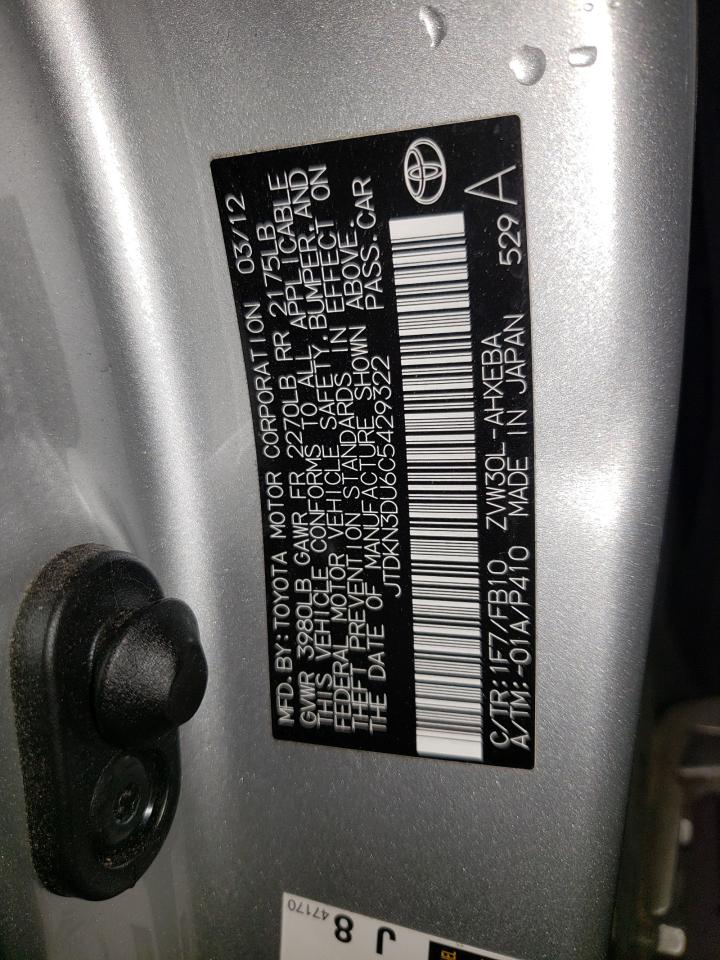 Photo 10 from auction – 2012 TOYOTA PRIUS with VIN JTDKN3DU6C5429322