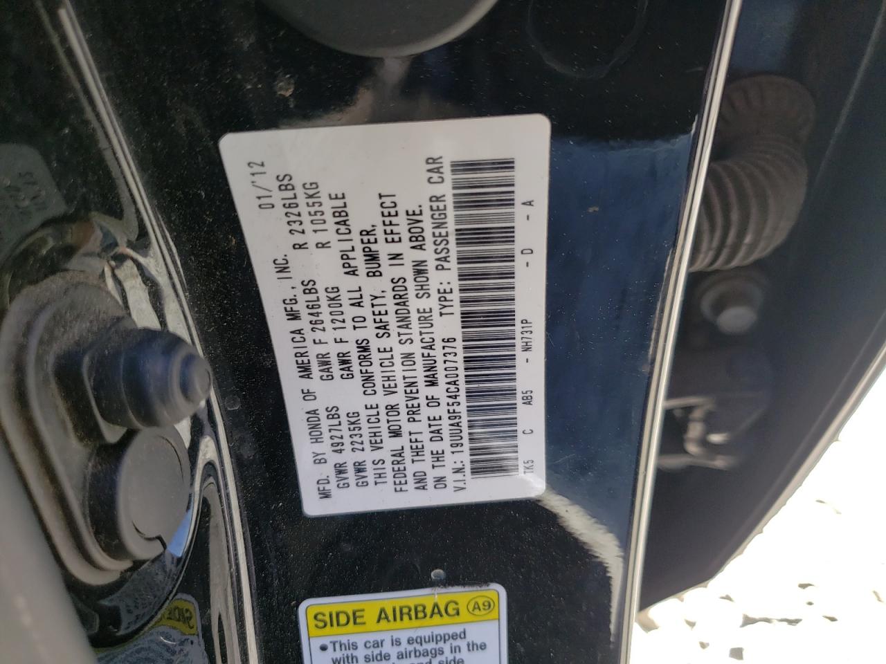Photo 10 from auction – 2012 ACURA TL with VIN 19UUA9F54CA007376