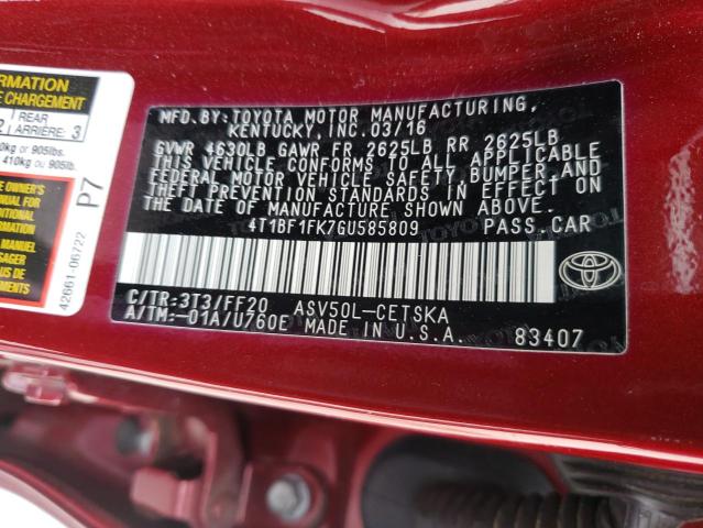 Photo 10 from auction – 2016 TOYOTA CAMRY LE with VIN 4T1BF1FK7GU585809