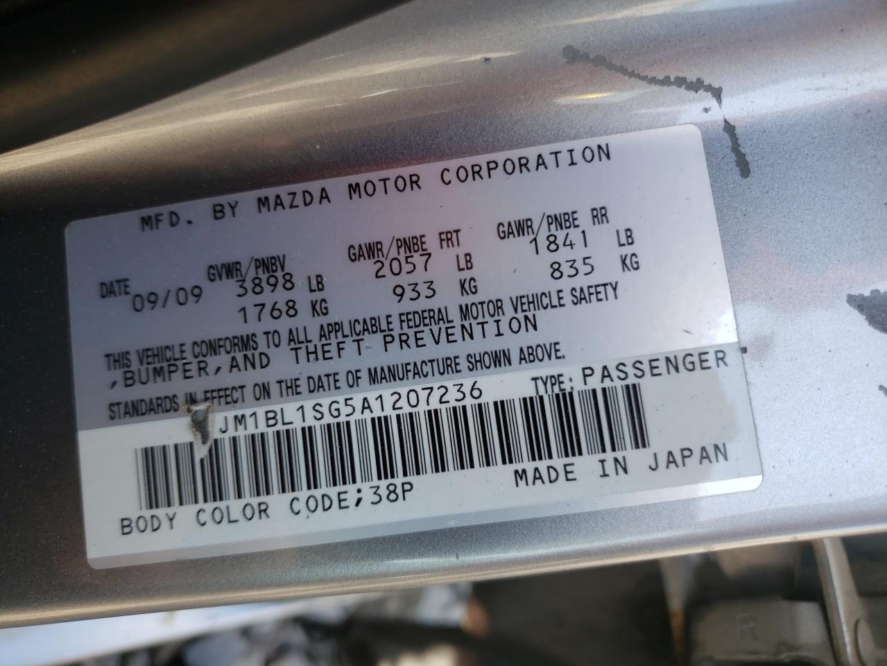 Photo 10 from auction – 2010 MAZDA 3 I with VIN JM1BL1SG5A1207236