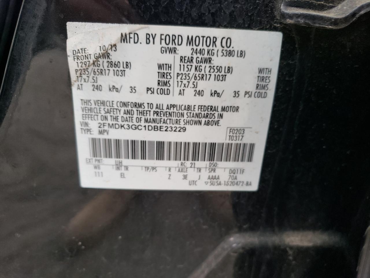 Photo 10 from auction – 2013 FORD EDGE SE with VIN 2FMDK3GC1DBE23229