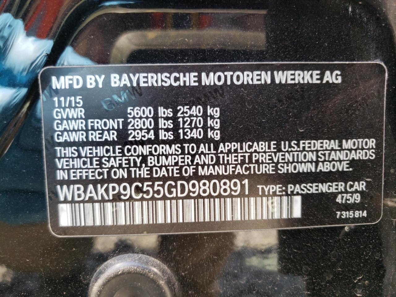 Photo 10 from auction – 2016 BMW 550 XI with VIN WBAKP9C55GD980891