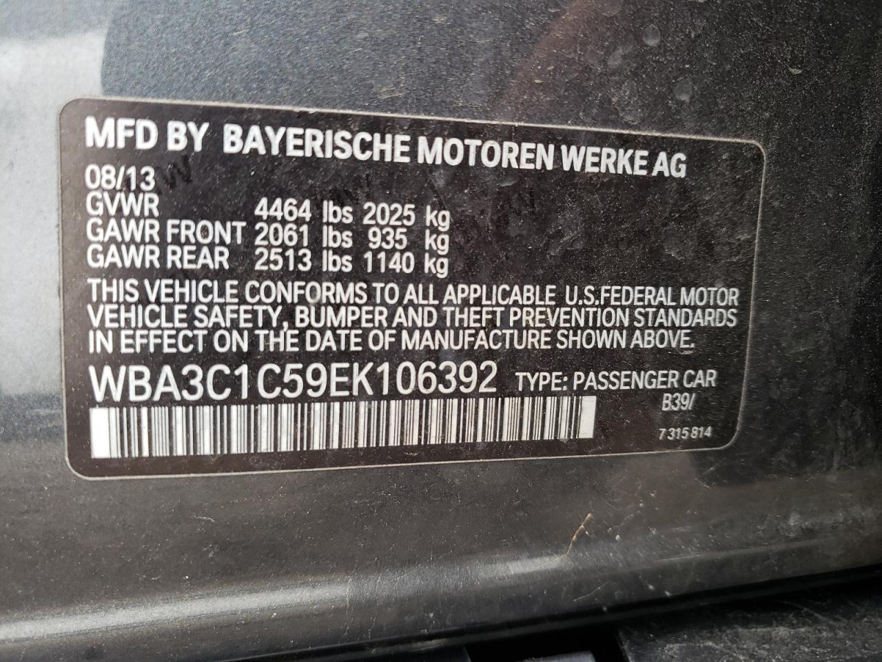 Photo 10 from auction – 2014 BMW 328 I SULE with VIN WBA3C1C59EK106392