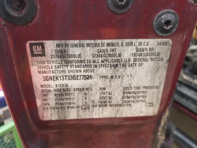 Photo 10 from auction – 2003 CHEVROLET AVALANCHE with VIN 3GNEK13T33G277521