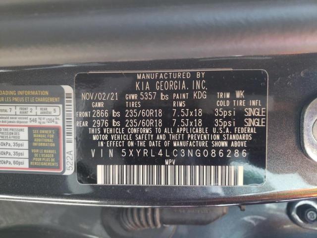Photo 10 from auction – 2022 KIA SORENTO S with VIN 5XYRL4LC3NG086286
