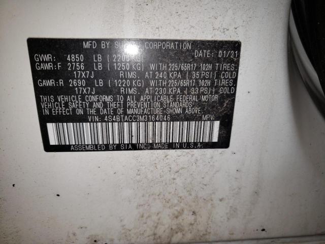 Photo 10 from auction – 2021 SUBARU OUTBACK PR with VIN 4S4BTACC3M3164046