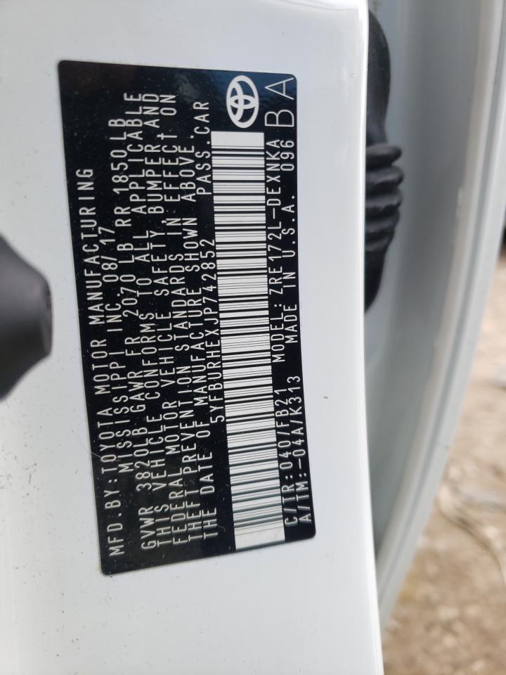 Photo 10 from auction – 2018 TOYOTA COROLLA L with VIN 5YFBURHEXJP742852
