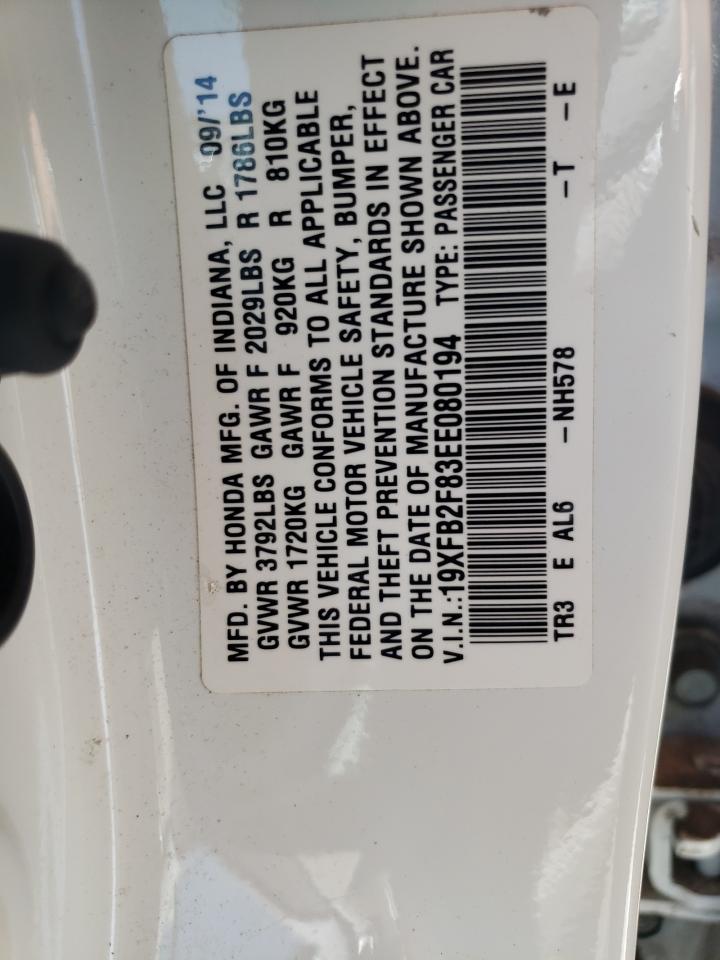 Photo 10 from auction – 2014 HONDA CIVIC EX with VIN 19XFB2F83EE080194